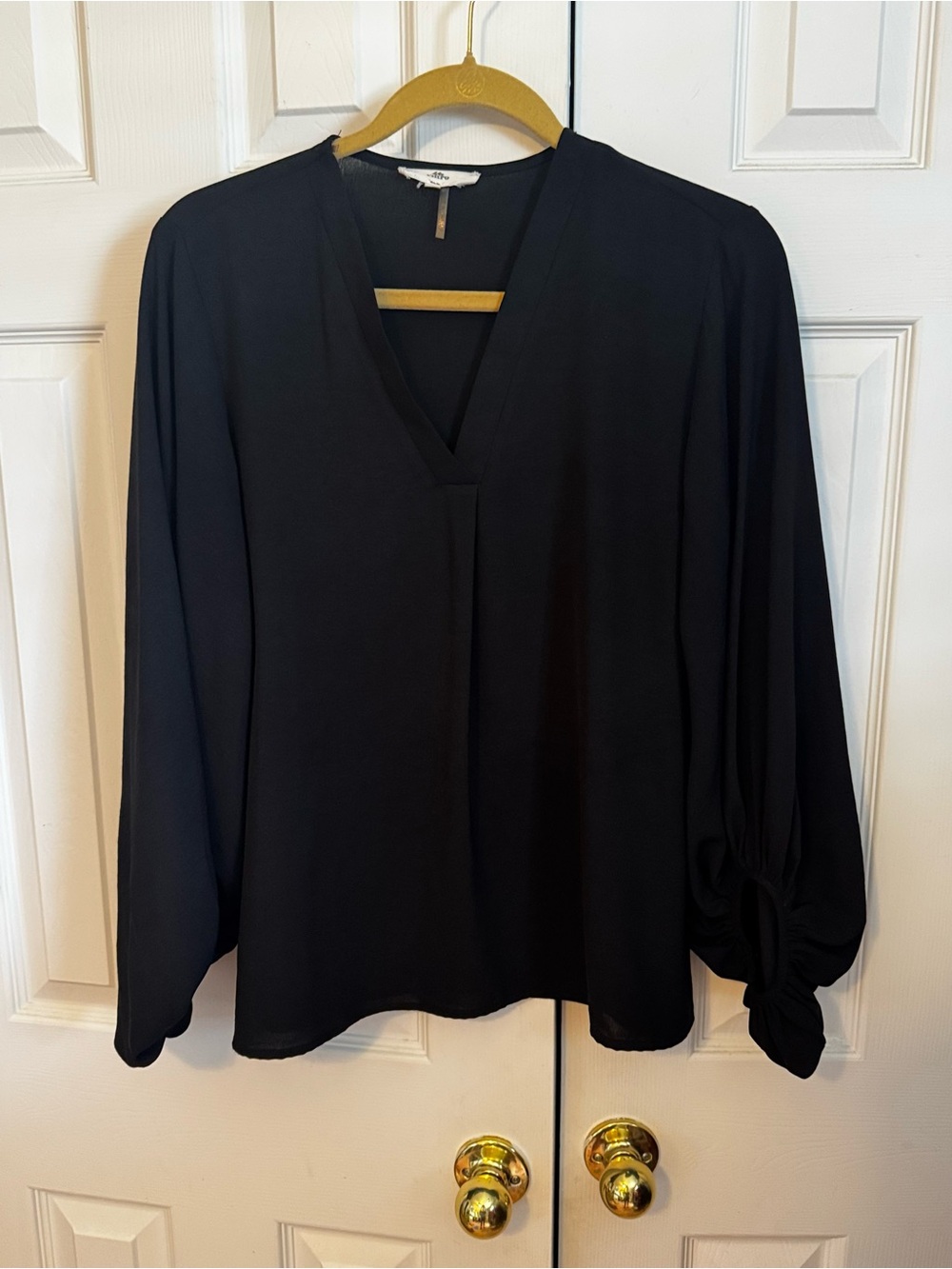 entro Black V-Neck Long Sleeve Blouse with Twist Cuff Detail